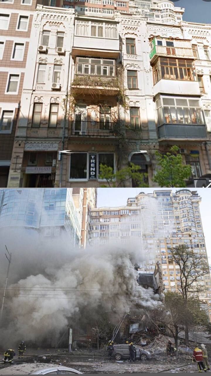 Киевский жилой дом до и после атаки кафиров