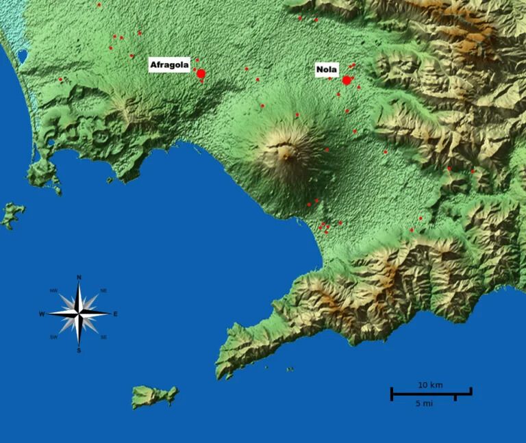 Південна кампанська рівнина в епоху бронзи, де показано Афраголу та навколишні села