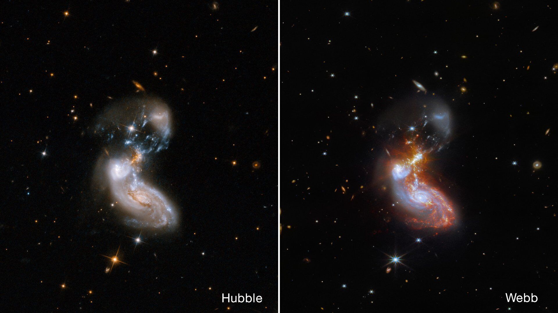 Порівняння кадрів з Hubble та Webb
