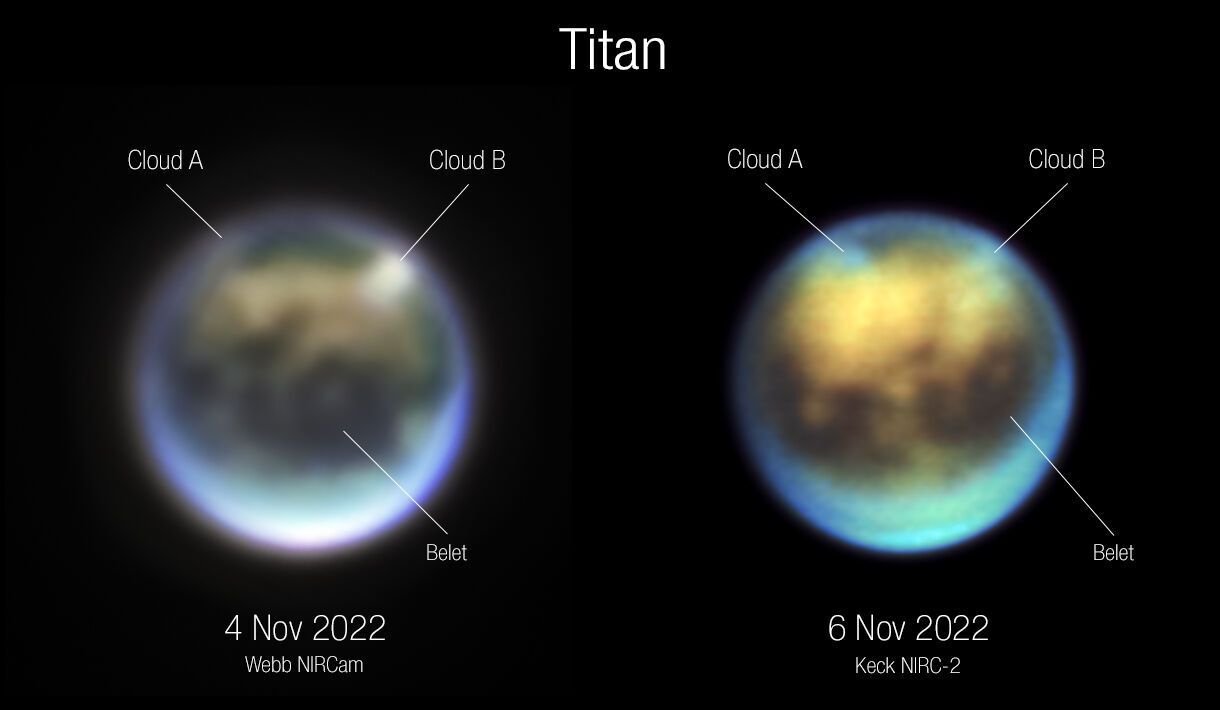 Эволюция облаков на Титане за 30 часов в период с 4 по 6 ноября