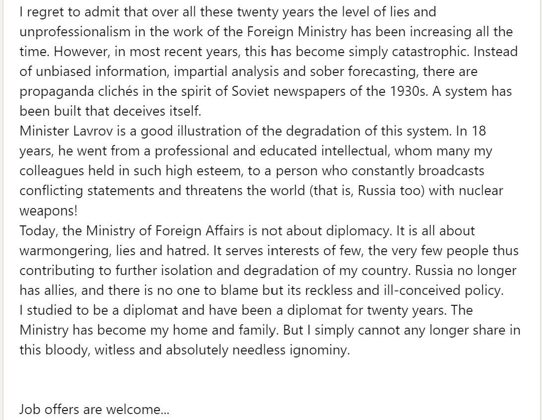 Борис Бондарев, советник миссии России при ООН в Женеве, публично осудил войну РФ против Украины