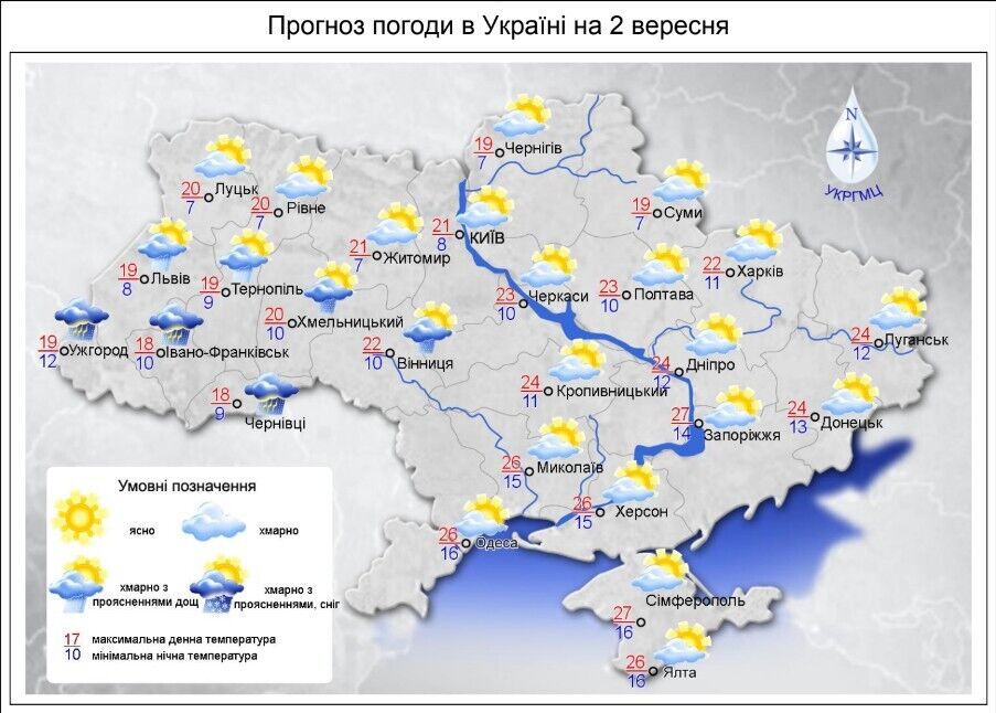 Прогноз по Украине на 2 сентября