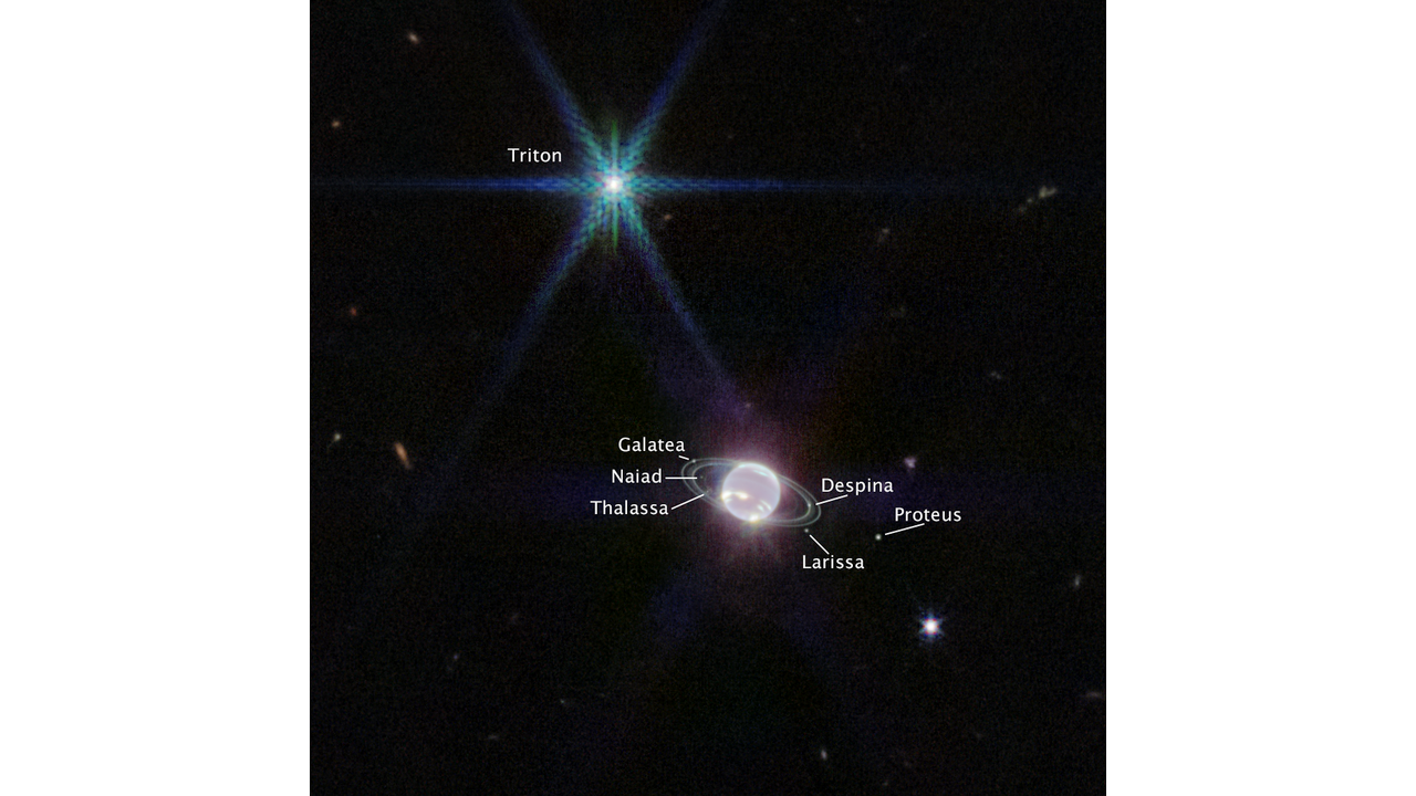 Фото колец и спутников Нептуна сделаны космическим телескопом Джеймс Уэбб