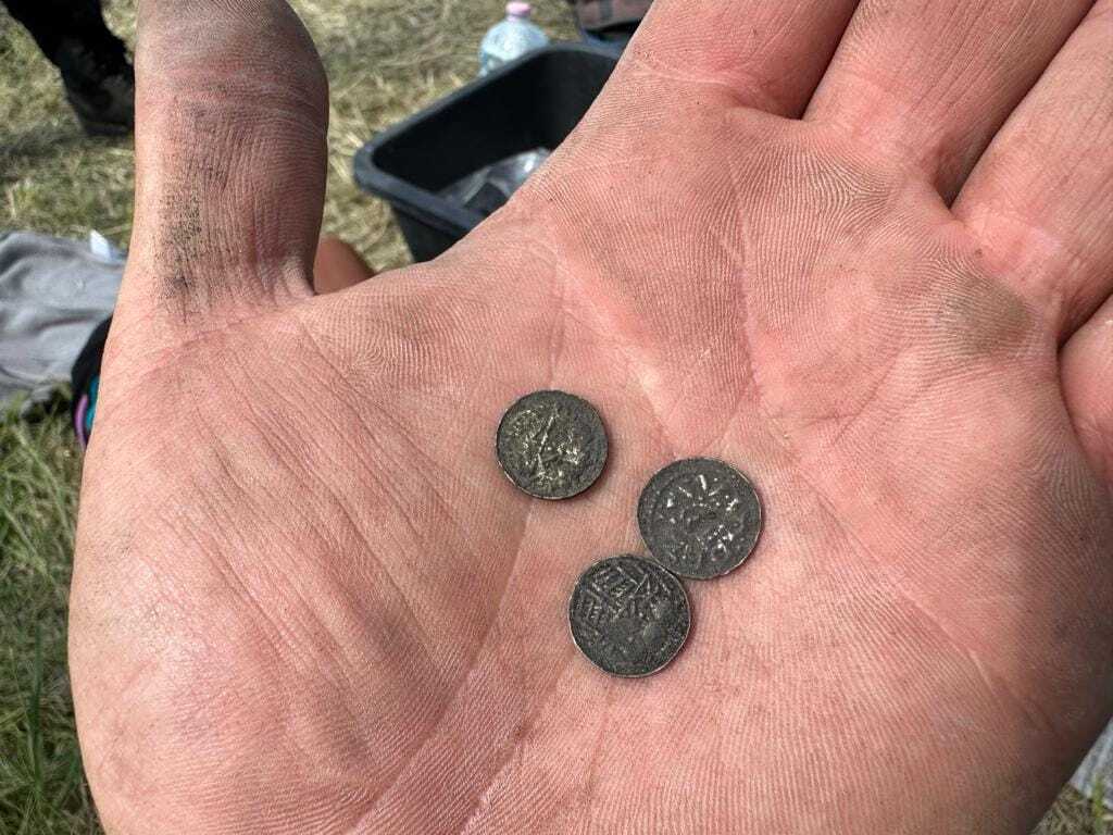 A collection of thousand-year-old coins discovered on the site of a medieval fortress in Poland (photo)