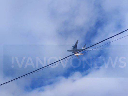 В российском Иваново над Северным аэродромом загорелся и упал самолет Ил-76 (видео и фото)