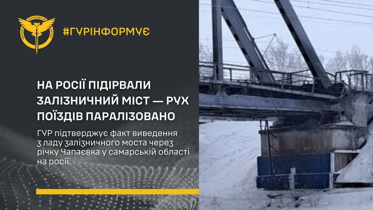 У ГУР підтвердили вибух на залізничному мосту у Самарській області, через який окупанти переправляли озброєння (фото)