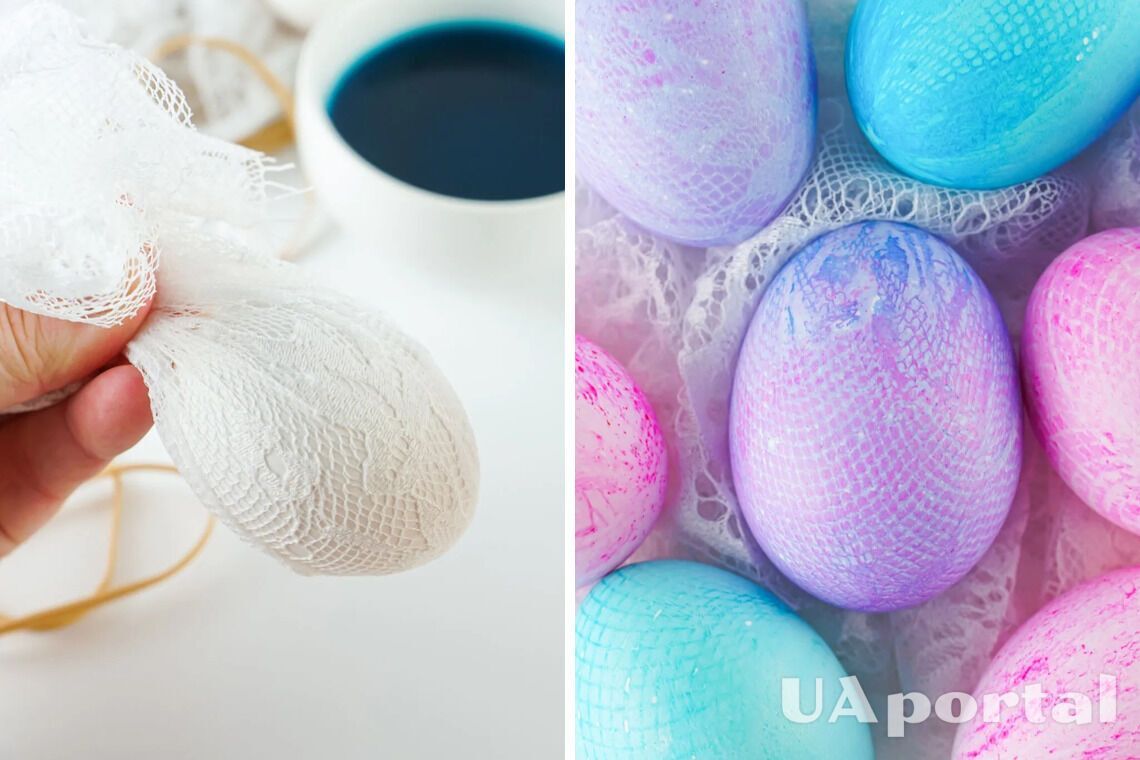 Яйця на Великдень у клітинку: потрібен лише сітчастий бинт та барвник