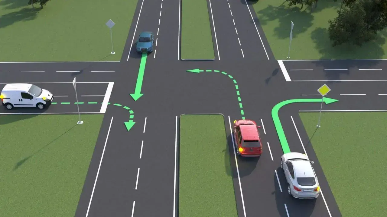 Задание по ПДД о поворотах: можно ли белому авто свернуть направо