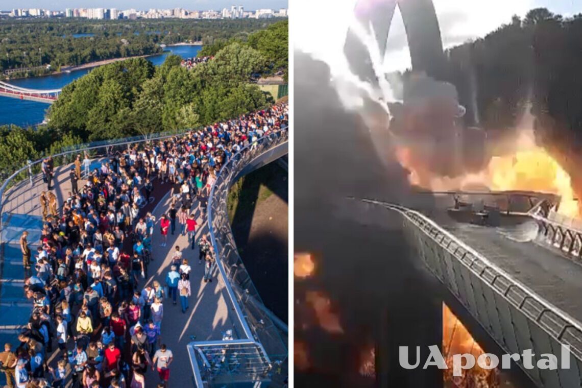 'Ибо из 'Азовстали': стеклянный мост в Киеве получил повреждение, но выстоял (фото, видео)
