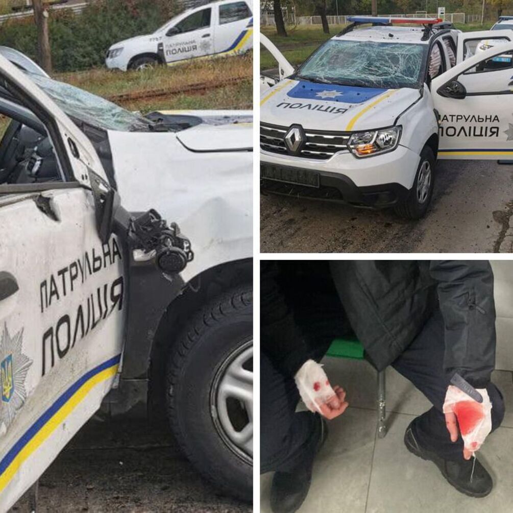 В Запорожье российская ракета взорвалась возле авто патрульных: ранены четверо полицейских (фото)