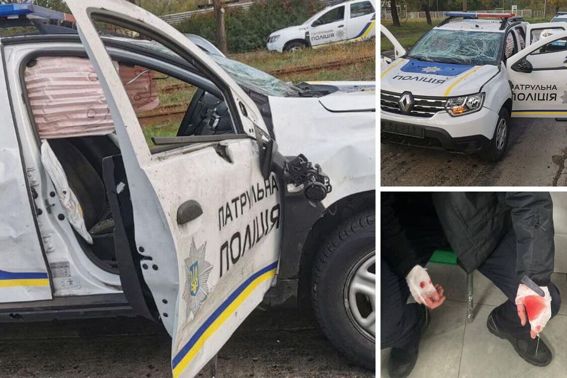 В Запорожье российская ракета взорвалась возле авто патрульных: ранены четверо полицейских (фото)