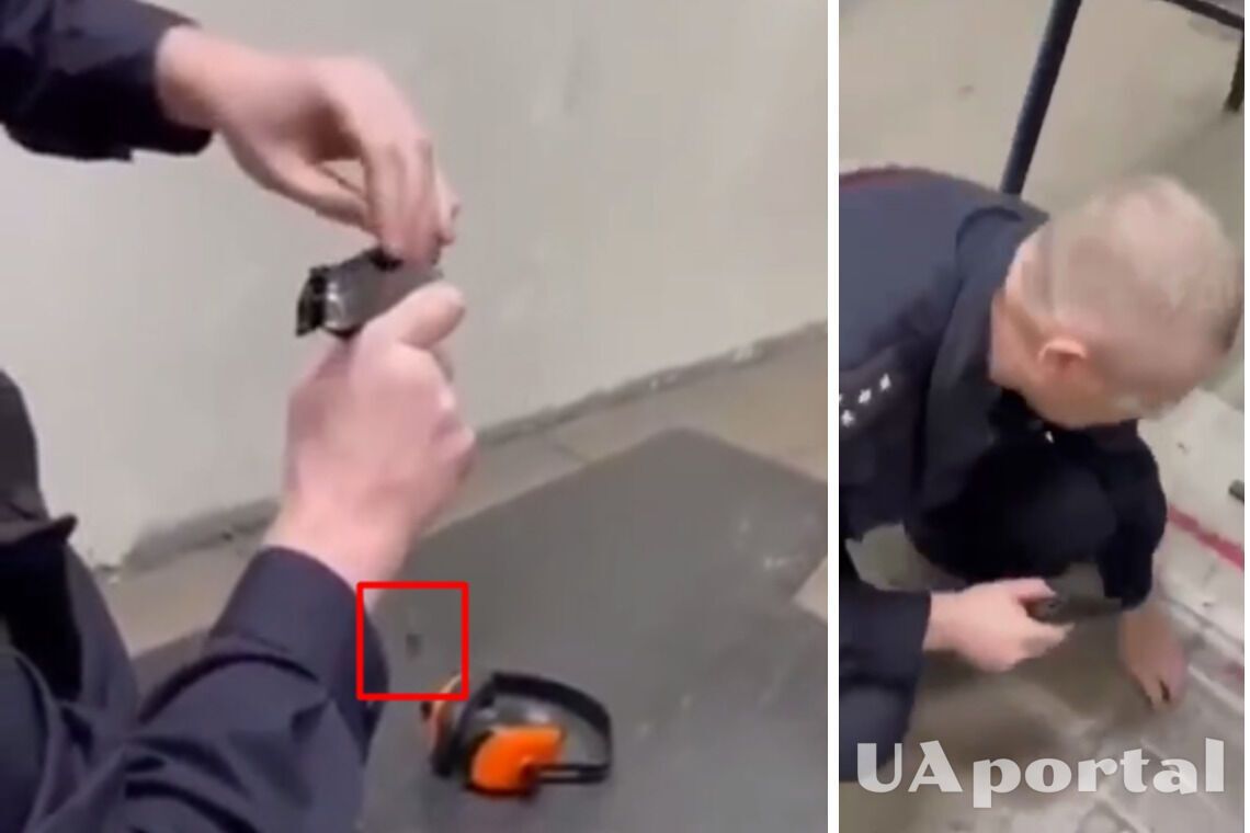 Российский полицейский не может зарядить пистолет
