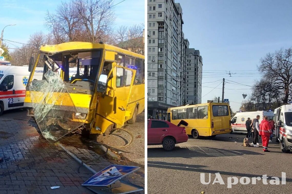 В Черкассах маршрутка столкнулась с легковым авто: пострадали 10 человек, в том числе дети