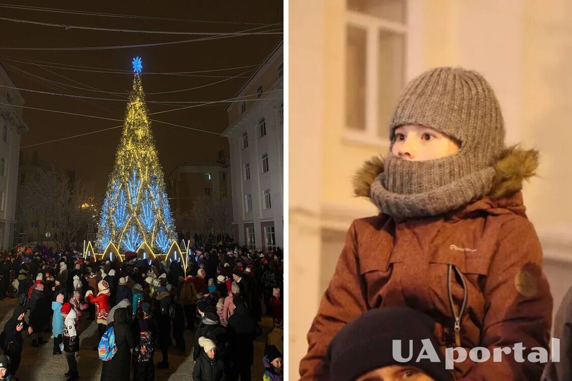 В Кировске на россии установили новогоднюю елку в цветах украинского флага (фото)