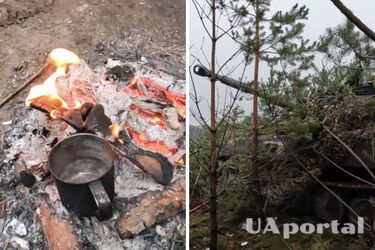 Едящие военные на фронте - бойцы ВСУ показали, как живут в лесу и что едят - видео