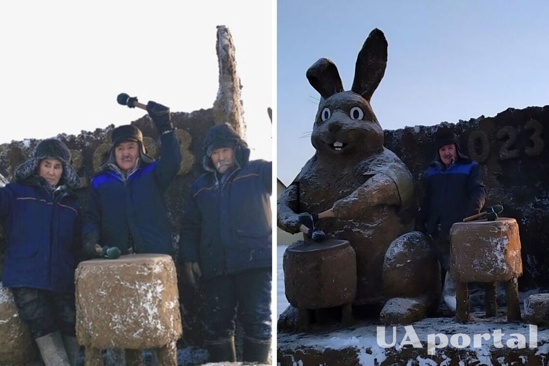 'Яка країна, така й тварина': росіянин створив величезного зайця з гною (відео)