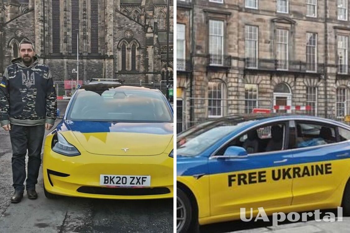 Спит возле консульства россии: шотландец протестует на желто-голубой Tesla против войны в Украине (видео)