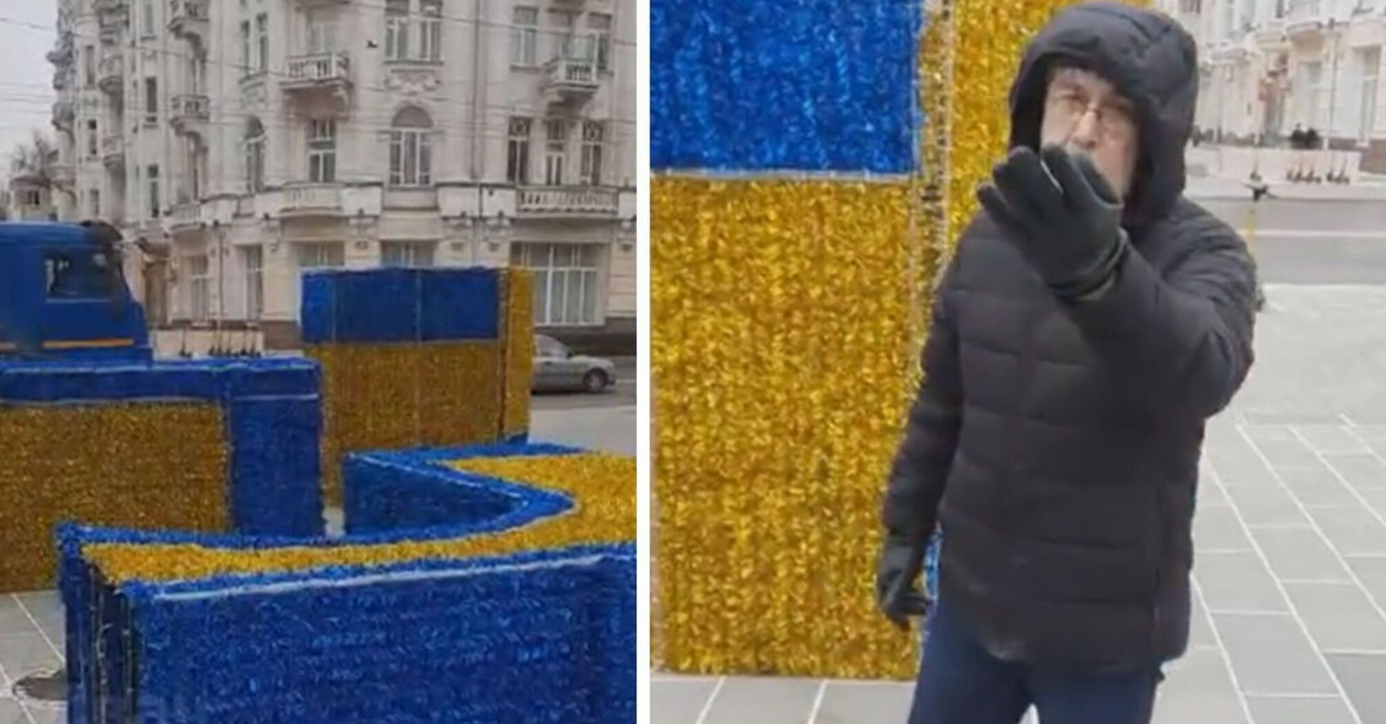 Зомбована росіянка впала в істерику через жовто-блакитні новорічні декорації у Ростов-на-Дону (відео)