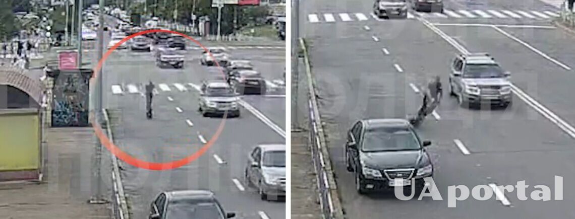 В Києві хлопець на самокаті впав майже під колеса автівки (відео)