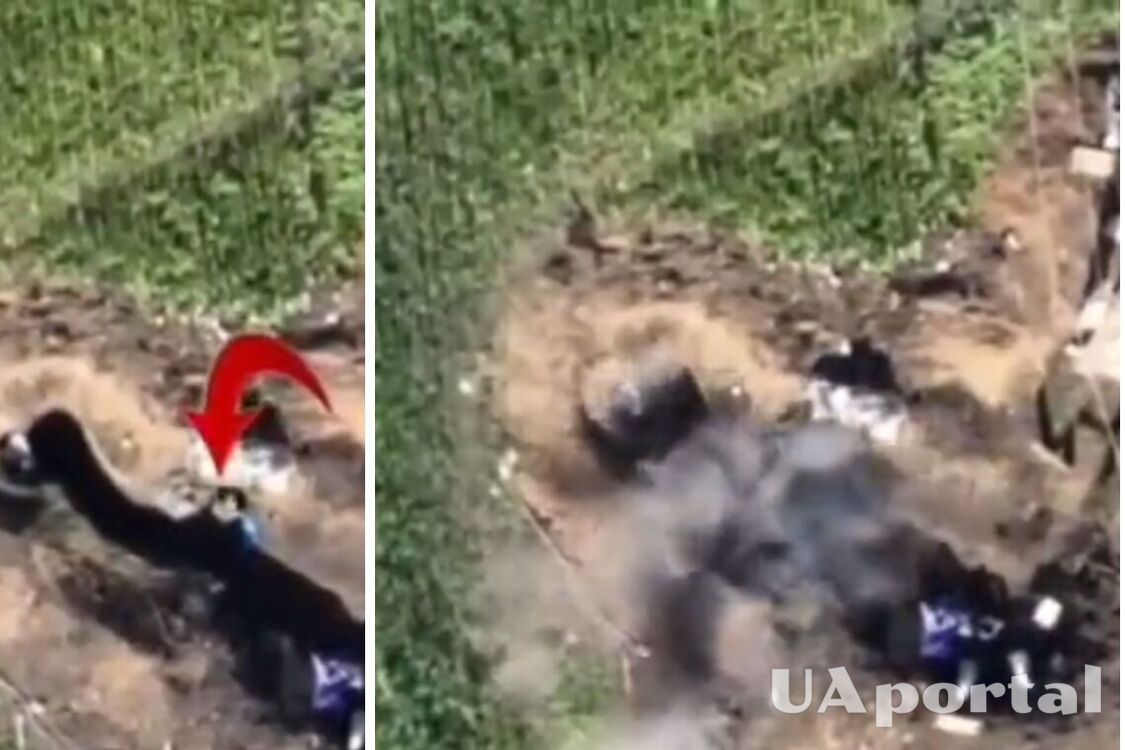 Снайперское попадание миной с дрона прямо в окоп к оккупанту (видео)
