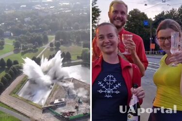 Рига, снос советского памятника сняли с воздуха