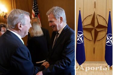 Сенатор Дік Дурбін вітає президента Фінляндії Саулі Ніїністе та прем'єр-міністра Швеції Магдалену Андерссон у Капітолії, Вашингтон, 19 травня 2022 (колаж UAportal)