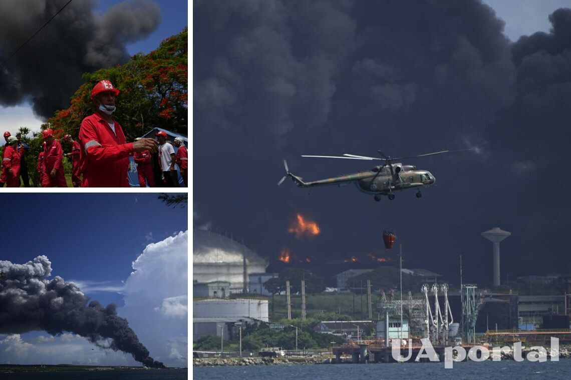 Масштабный пожар на нефтебазе на Кубе (коллаж UAportal)