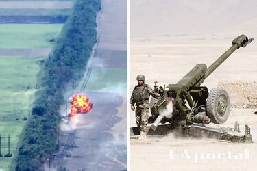 Прямое попадание в танк оккупантов из гаубицы Д-30