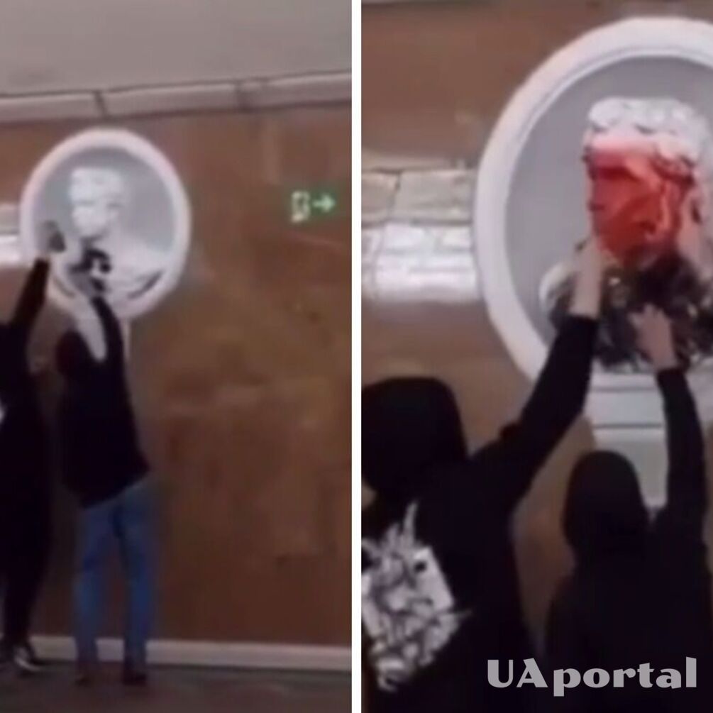 У Києві на станції метро 'Університет' розмалювали погруддя Пушкіна (відео)