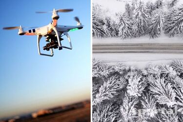 Дрон над зимним лесом