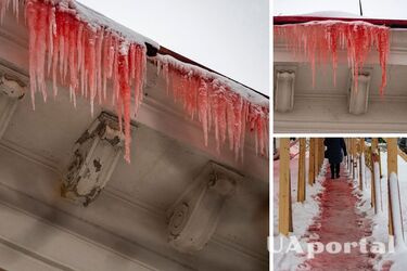 В российском Петрозаводске появился кровавый снег и красные сосульки (фото)