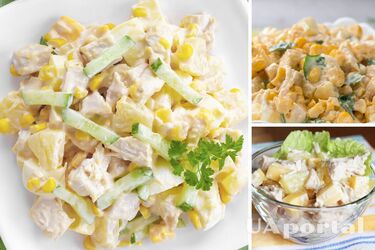 Як зробити салат з ананасом і куркою, кукурудзою або крабовими паличками