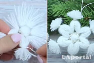Діти будуть в захваті: як зробити пухнасту сніжинку з ниток для в’язання на ялинку