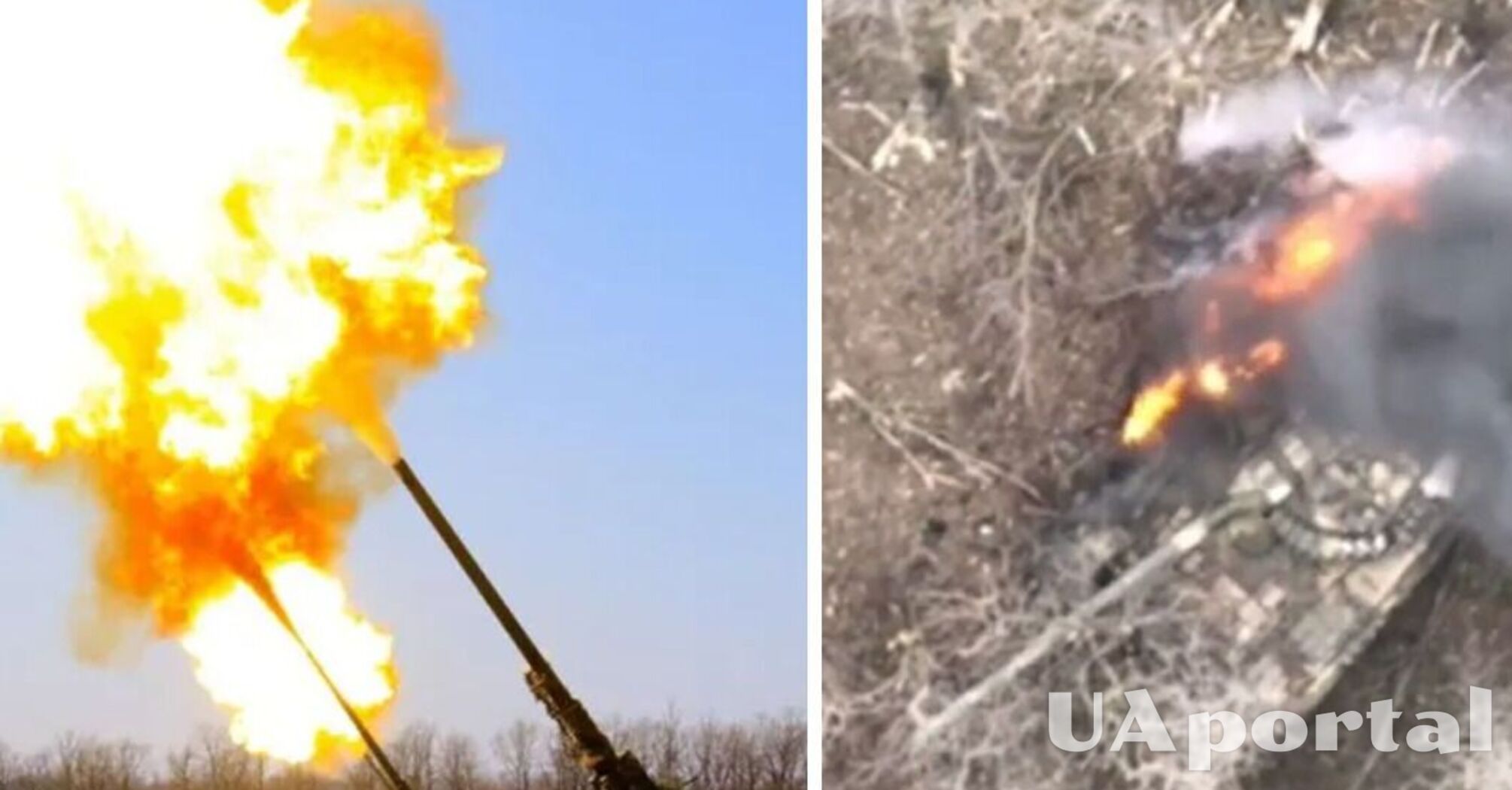 Українські артилеристи показали потужне знищення групи окупантів в окопі та ворожого танку (відео)