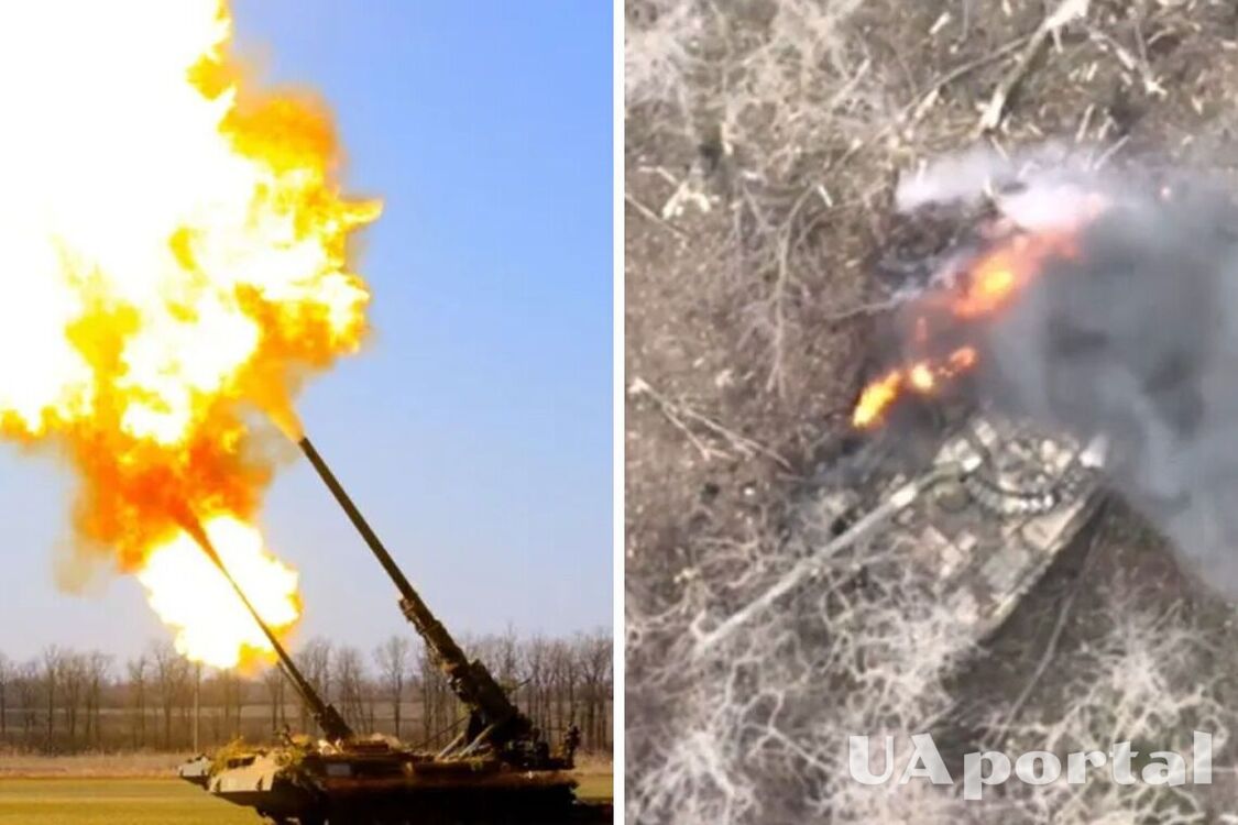 Українські артилеристи показали потужне знищення групи окупантів в окопі та ворожого танку (відео)