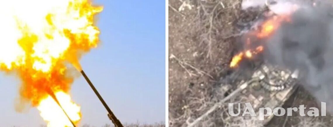 Украинские артиллеристы показали мощное уничтожение группы оккупантов в окопе и вражеского танка (видео)