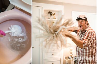 Прочистка забитого унитаза с помощью швабры и тряпки: странный, но действенный лайфхак