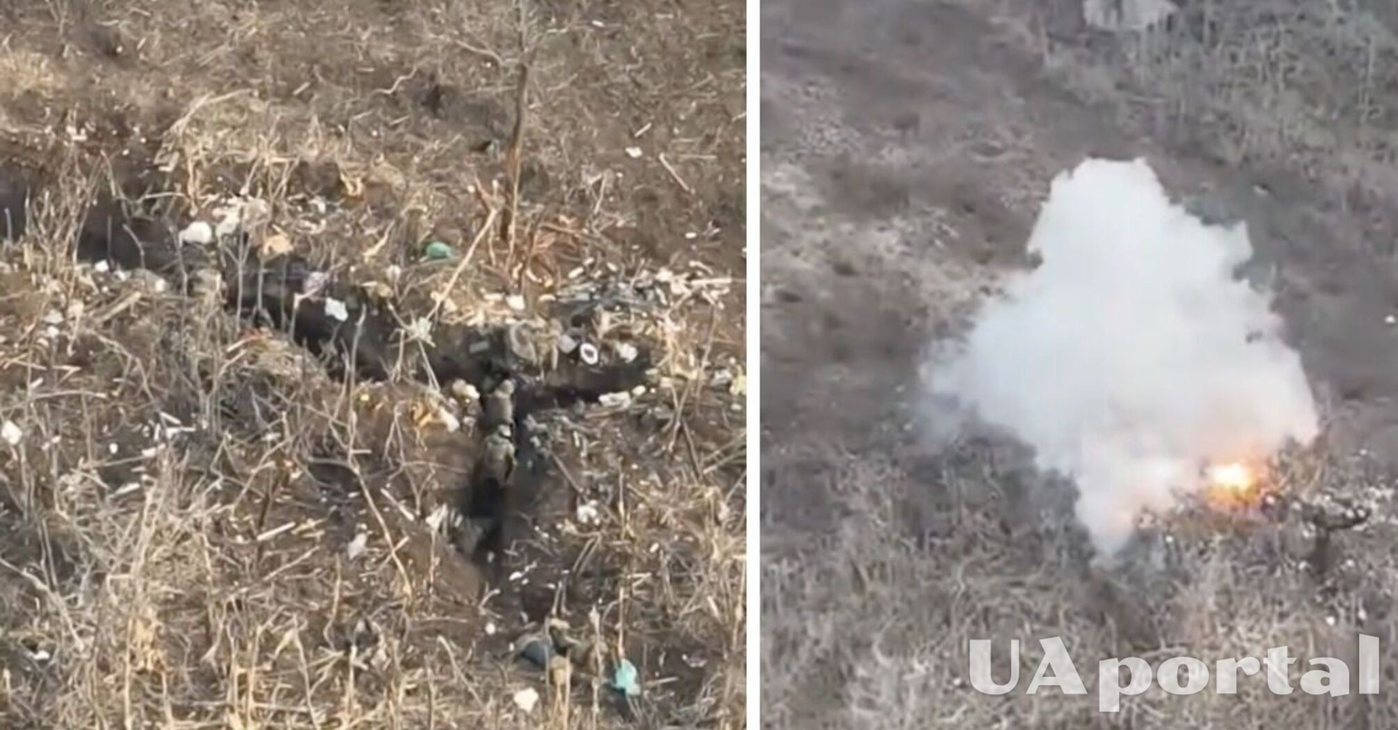 War in Ukraine - Ukrainian artillery showed sniper hit in a Russian trench