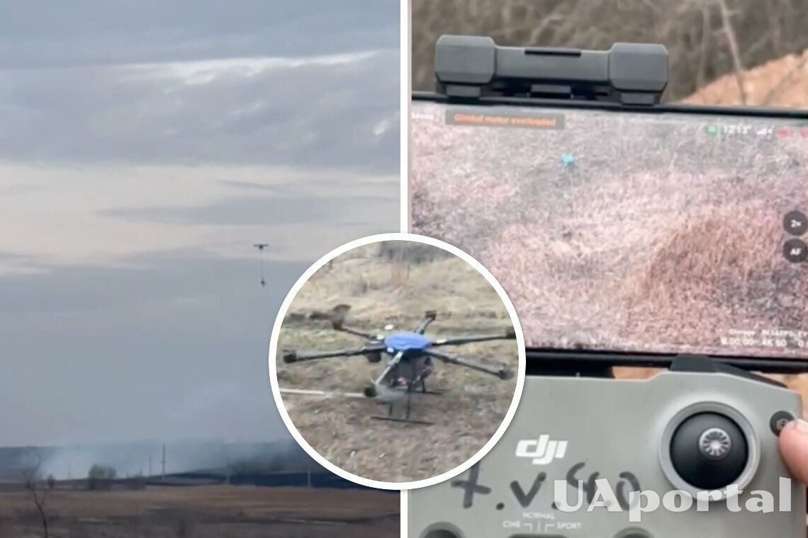 Ukrainian Armed Forces soldiers show how a 'Kazhan' drone rescued a downed DJI Matrice 300 RTK quadcopter from the battlefield (video)