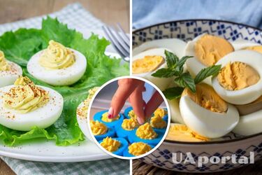 Патриотические фаршированные яйца к Пасхе: простой лайфхак с красителем