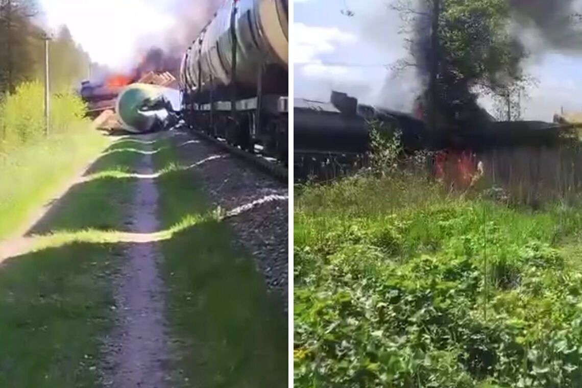 A train carrying oil products and lumber derails in the Bryansk region of Russia