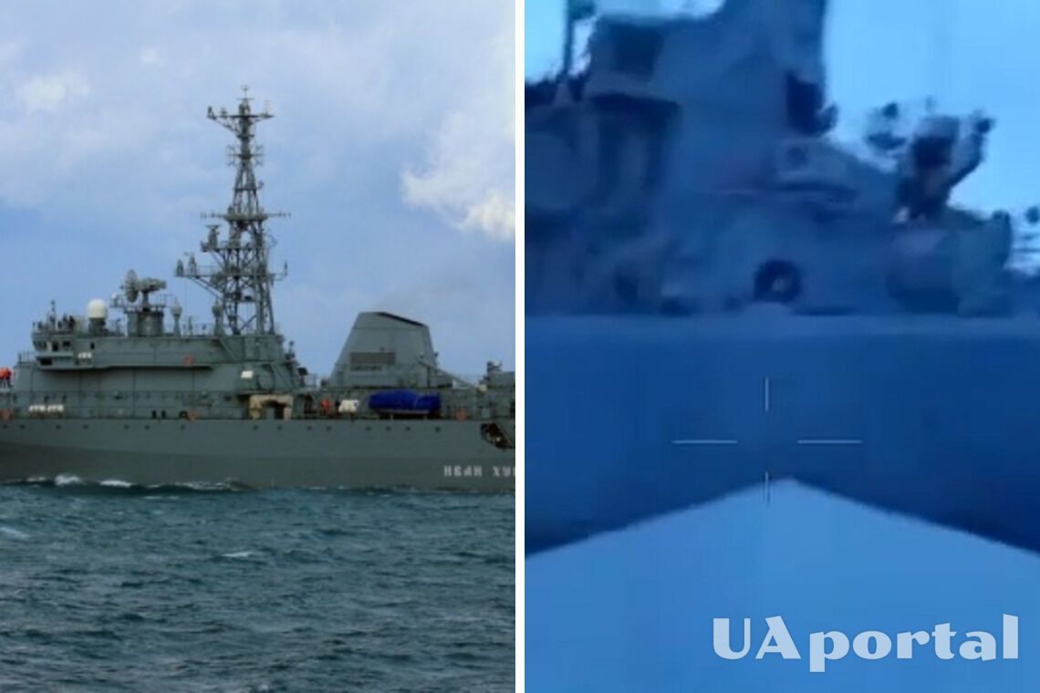Появилось видео, как морские дроны ГУР подбили российский корабль 'Иван Хурс' (видео)