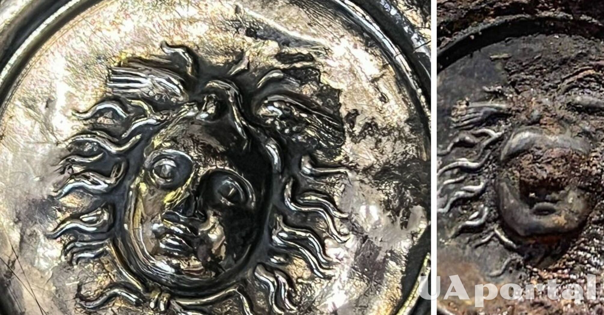 A 1900-year-old military award featuring a medusa head was discovered in northern England (photo).