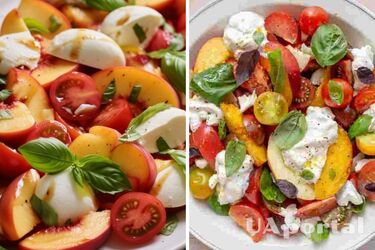An unusual combination: a recipe for peach, cheese and tomato salad