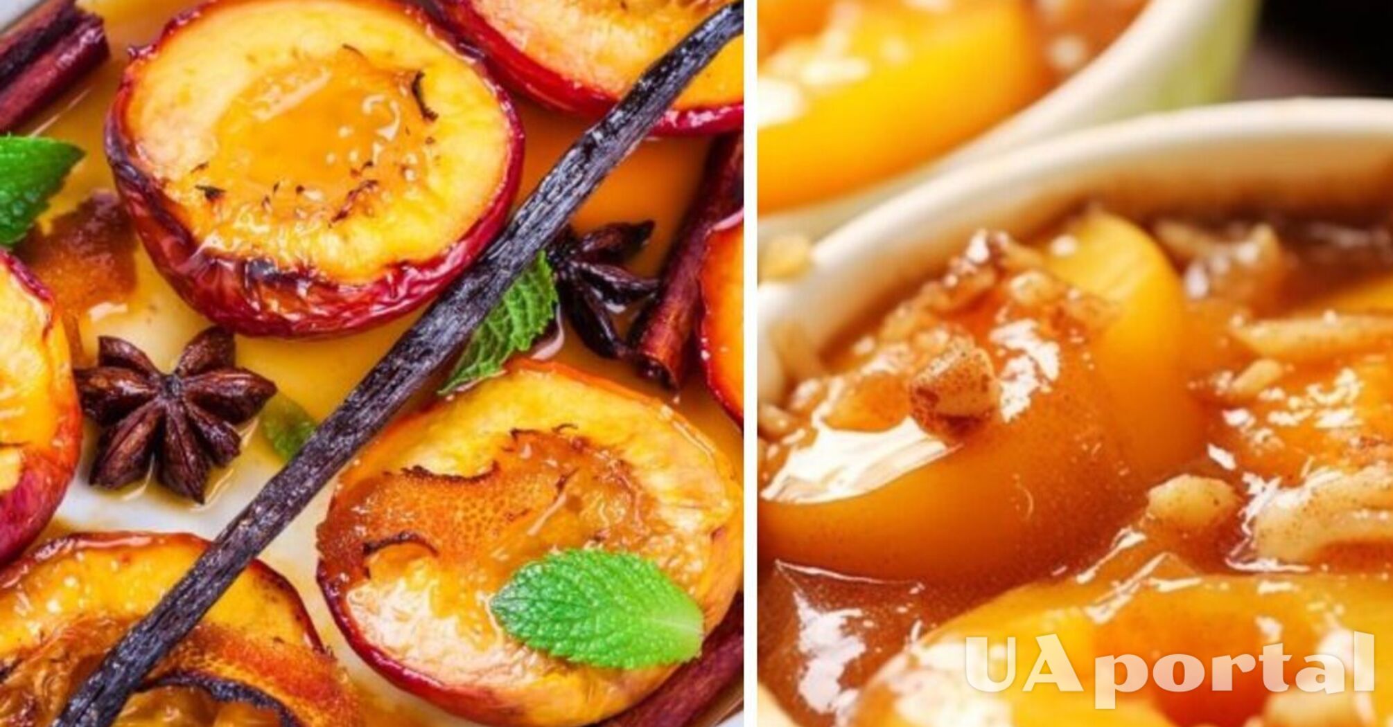 Рецепт запеченных персиков с орехами в сладком соусе
