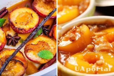 Recipe for baked peaches with nuts in a sweet sauce