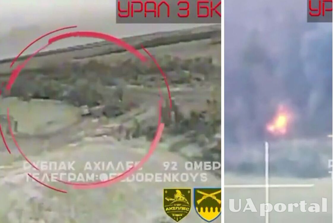 Company of 'Achilles' attack drones hit an enemy URAL with ammunition in Luhansk region with the help of FPV drone (spectacular video)