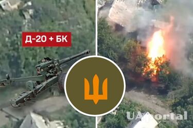 Бійці 45-ї бригади показали потужне відео знищення ворожої гаубиці Д-20 зі снарядами