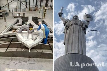 Исторические изменения: в Киеве показали, как готовятся к установке трезубца на щит 'Родины-матери' (видео)