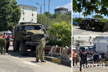 У Криму сталися дві ДТП за участю окупантів: вантажівка і БМП розчавили легковики (фото, відео)